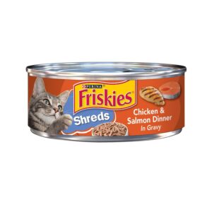 Friskies Adult Cat Food Canned Shreds Chicken & Salmon Gravy 156g bd