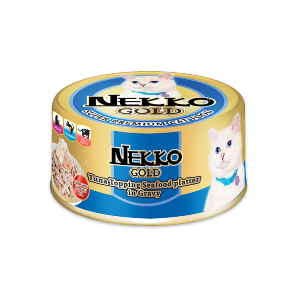 Nekko Gold Canned Cat Food Tuna Topping Seafood Platter In Gravy 85g bd