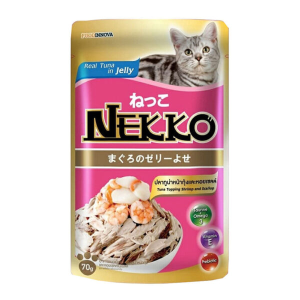 Nekko Pouch Tuna Topping Shrimp and Scallop In Jelly 70g bd