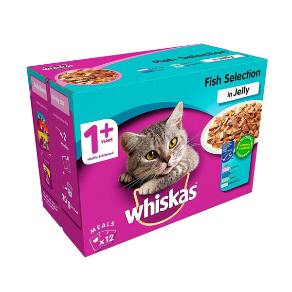 Whiskas Adult Cat (1+ year) Pouch – Fish Selection Salmon, Tuna, Coley, Whitefish 100g (UK) bd
