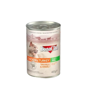 BonaCibo Adult Cat Food Canned Chicken & Turkey 400g bd